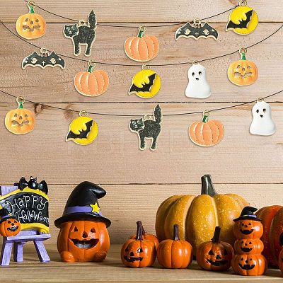 30Pcs 6 Styles Halloween Rack Plating Alloy Enamel Pendants PALLOY-CJ0002-32-1