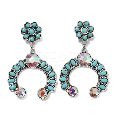 Alloy Synthetic Turquoise Dangle Stud Earrings EJEW-U053-09A-AS-1