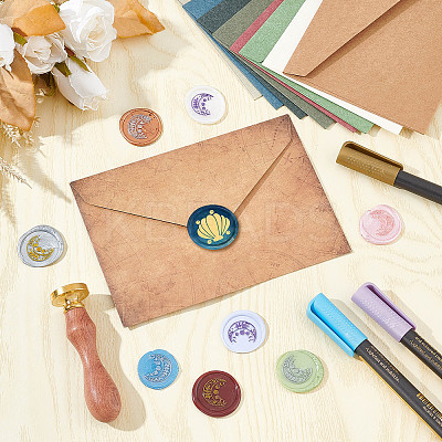 Brass Wax Seal Stamp with Wood Handle AJEW-WH0412-0021-1