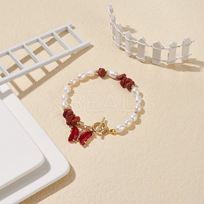 Glass Butterfly Charm Bracelet with Clear Cubic Zirconia BJEW-JB08640-01-1
