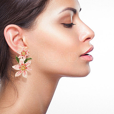 2 Pairs 2 Colors 3D Flower of Life Enamel Dangle Stud Earrings EJEW-FI0001-26-1