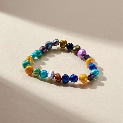 Dyed Natural Pearl Beaded Stretch Bracelet for Kids BJEW-JB09189-01-1