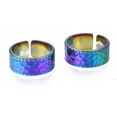 304 Stainless Steel Hammered Cuff Ring RJEW-N038-073-1