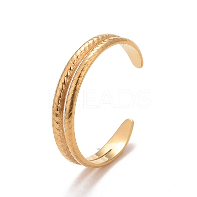 Ion Plating(IP) 304 Stainless Steel Double Line Open Cuff Ring for Women RJEW-A005-41G-1
