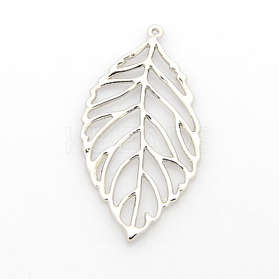 Long Hollow Leaf Alloy Pendants PALLOY-O024-01-1