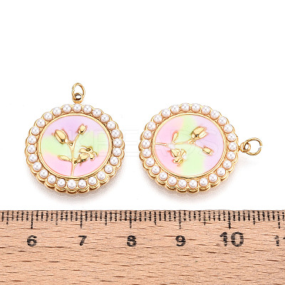 304 Stainless Steel and Enamel ABS Imitation Pearl Pendants STAS-T069-82B-1