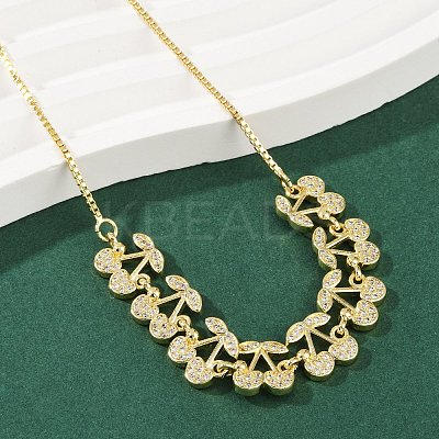 Brass Micro Pave Clear Cubic Zirconia Fruit Bib Necklaces NJEW-F342-01B-G-1