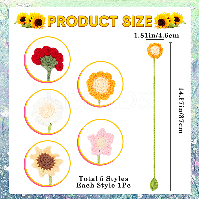 5Pcs 5 Styles Woolen Yarn Crochet Plant Bookmarks AJEW-CP0007-95B-1