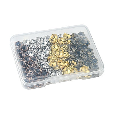 200Pcs 4 Colors 6-Petal Tibetan Style Alloy Flower Bead Caps TIBE-FS0001-03-1