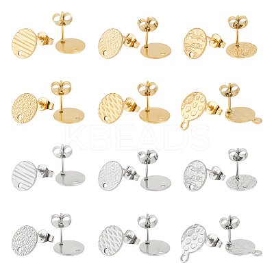 24Pcs 12 Style Ion Plating(IP) 304 Stainless Steel Stud Earring Findings STAS-UN0043-26-1