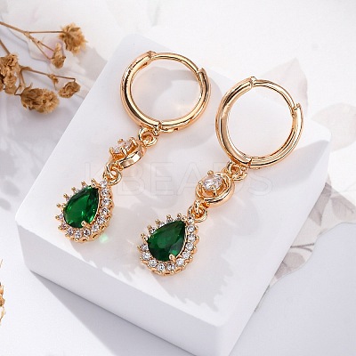 Brass Micro Pave Cubic Zirconia Leverback Earrings EJEW-K300-49G-1