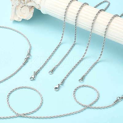 5Pcs 304 Stainless Steel Round Twist Rope Chain Necklaces Set for Men Women NJEW-YW0001-07-1