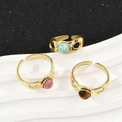 316 Stainless Steel with Natural Mixed Gemstone Cuff Rings RJEW-Z098-01G-05-1