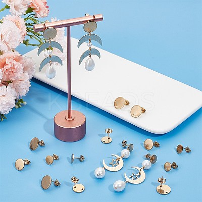 36Pcs 3 Size Flat Round Ion Plating(IP) 304 Stainless Steel Stud Earring Findings STAS-SP0001-59G-1