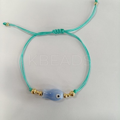 Braided Porcelain Fish Charm Adjustable Bracelets LS-JI6734-9-1