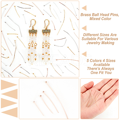 200Pcs 20 Styles Brass Ball Head Pins KK-BC0009-20-1