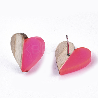 Transparent Resin & Wood Stud Earrings LS-EJEW-N017-002A-D06-1