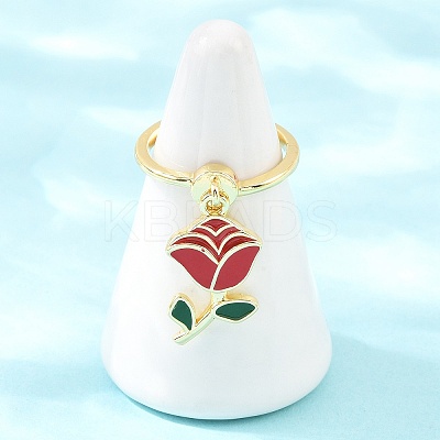 Adjustable Brass Enamel Pendant Finger Rings for Women RJEW-A090-03G-1