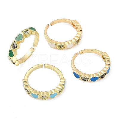 Brass Micro Pave Clear Cubic Zirconia Enamel Cuff Rings for Women RJEW-L113-033G-1