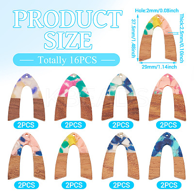 16Pcs 8 Colors Resin and Walnut Pendants FIND-TA0006-36B-1