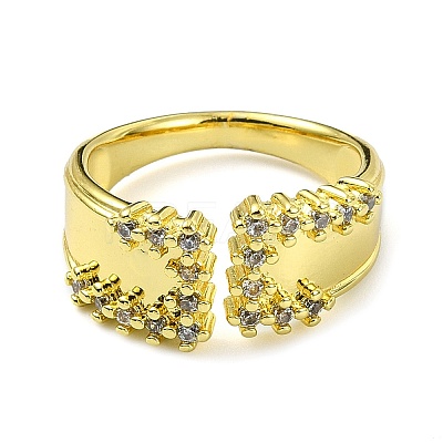 Brass with Cubic Zirconia Open Cuff Ring RJEW-B051-25G-1