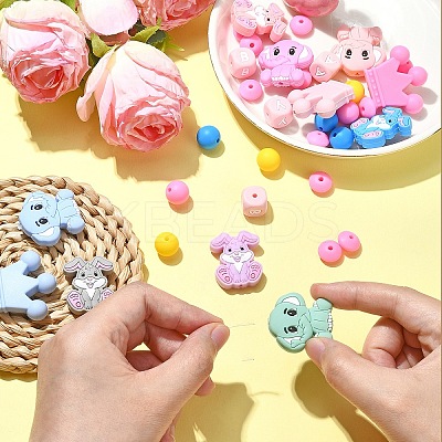 31Pcs 18 Styles Cartoon Animal Food Grade Eco-Friendly Silicone Beads SIL-YW0001-32-1