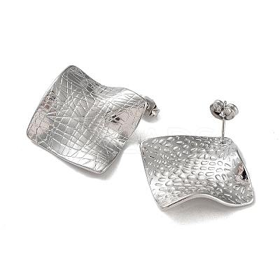 Non-Tarnish 304 Stainless Steel Textured Square Ear Studs for Women EJEW-P234-12P-1