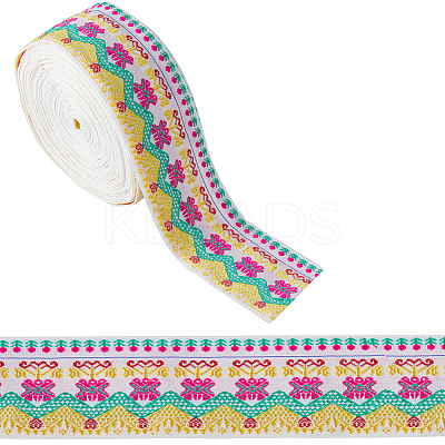 10M Ethnic Style Embroidery Polyester Flower Ribbons OCOR-WH0077-74B-1