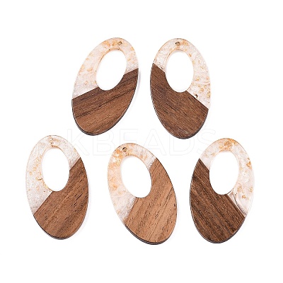 Transparent Resin and Walnut Wood Pendants RESI-T057-02N-1