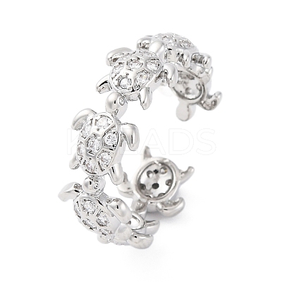 Brass Micro Pave Clear Cubic Zirconia Cuff Rings for Women RJEW-G345-01P-1