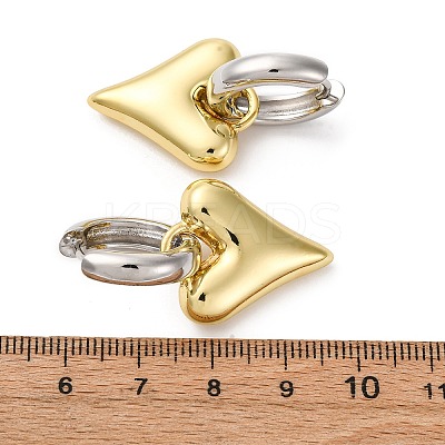 Two Tone Heart Brass Hoop Earrings EJEW-D322-12GP-01B-1