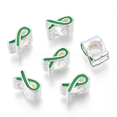 Alloy Enamel Awareness Ribbon Large Hole European Beads MPDL-R036-41D-1