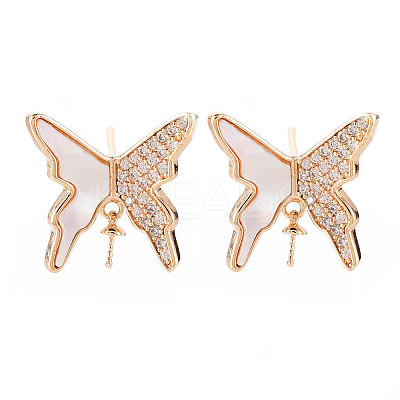 Brass Micro Pave Clear Cubic Zirconia Dangle Stud Earrings Findings KK-T062-74G-NF-1