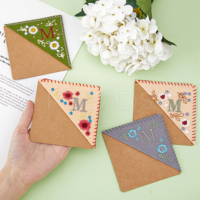 4Pcs 4 Styles Season Theme Non-woven Felt Embroidery Corner Bookmarks FIND-HY0002-47A-1