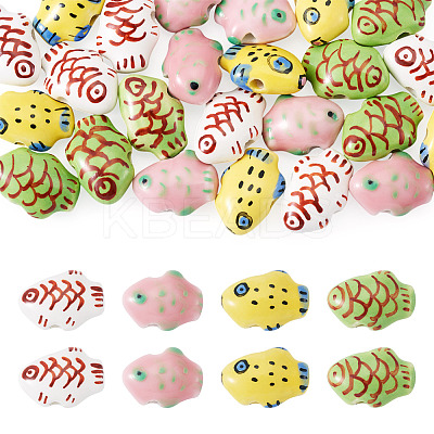 24Pcs 4 Colors Handmade Porcelain Beads PORC-TA0001-20-1