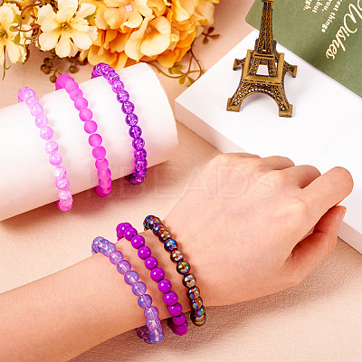 6Pcs 6 Styles 8mm Glass Round Beaded Stretch Bracelet Sets BJEW-TAC0022-1