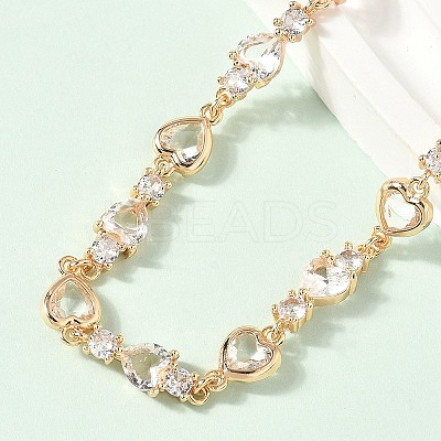 Cubic Zirconia Heart Link Bracelets BJEW-L711-02G-09-1