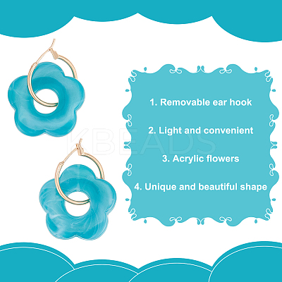 6 Pairs 6 Colors Cute Acrylic Flower Dangle Hoop Earrings EJEW-AN0003-47-1