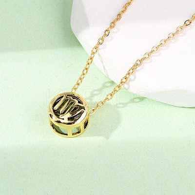 Brass Pave Cubic Zirconia Birth Stone Constellation Pendant Cable Chain Necklaces NJEW-D334-01G-01-1