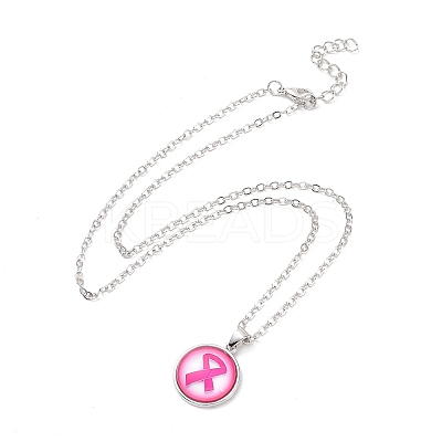 Glass Flat Round Pendant Necklace with Brass Chain LS-NJEW-A003-01A-1