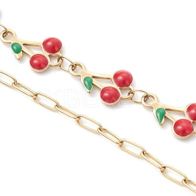 4Pcs 4 Styles 304 Stainless Steel Enamel Red Cherry Link Chain Bracelet Making AJEW-JB01482-1