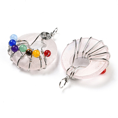 Chakra Natural Rose Quartz Flat Round Pendants G-Z033-06P-01-1