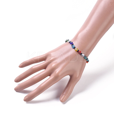 Handmade Evil Eye Lampwork Flat Round Beads Stretch Bracelets BJEW-JB05005-02-1