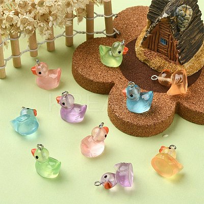 10Pcs 5 Colors Luminous Transparent Resin Pendants RESI-YW0001-38-1