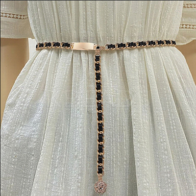 1Pc Black PU Leather & Alloy Twisted Waist Body Chains for Woman DIY-CL0001-10-1