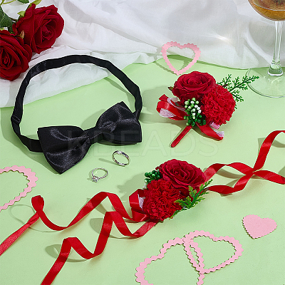 3Pcs 3 Styles Flower Polyester & Resin Wrist Corsage AJEW-PH0061-76-1