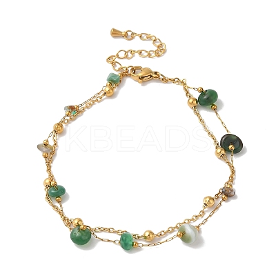 Summer Beach Nuggets Natural Agate(Dyed & Heated) Multi-Strand Anklets BJEW-P326-07D-G-1