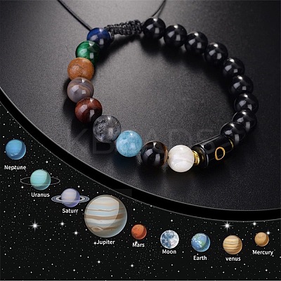 10MM Natural Black Obsidian Alphabet Beaded Braided Bracelets TO2319-15-1