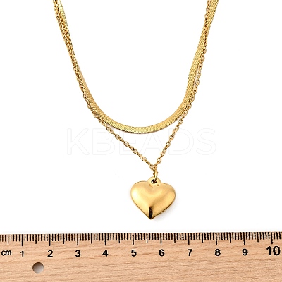 304 Stainless Steel Heart Pendant Double Layered Necklaces for Women NJEW-V012-02G-1
