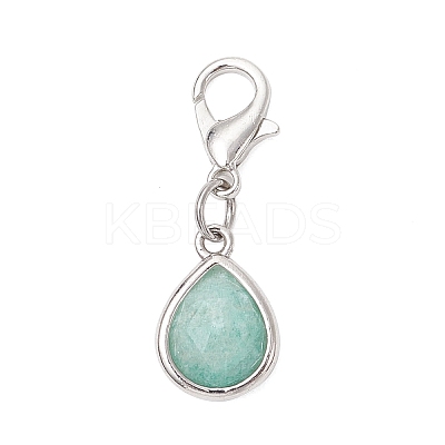 Natural Quartz Crystal & Jade & Strawberry Quartz & Sunstone & Amazonite Faceted Teardrop Pendant Decorations HJEW-JM03320-1